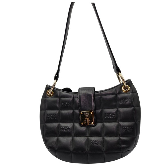 MCM‎ Quilted Shoulder Bag Black Leather Designer Purse Handbag - Picture 2 of 10